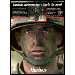 1986 US Marine Corp Recruiter Recruiting Vintage Print Ad Marines Helmet Photo